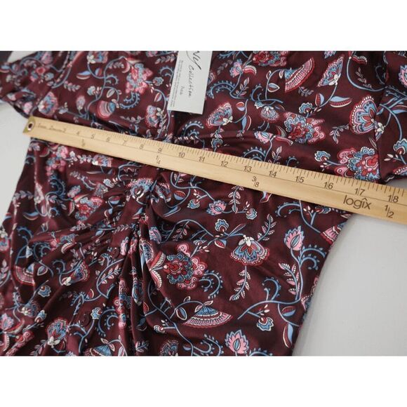 NY Collection Women's Petite 3/4 Roll Tab Rouched-Front Top Floral PS - Picture 3 of 5